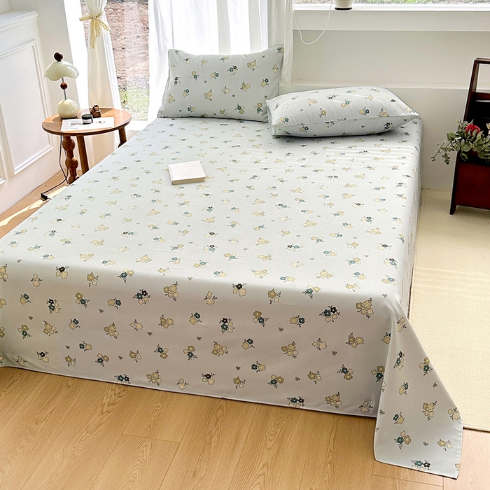 91家纺网 家纺一手货源 找家纺 家贝爱2025原棉印花老粗布床单凉席三件套 繁花静雅