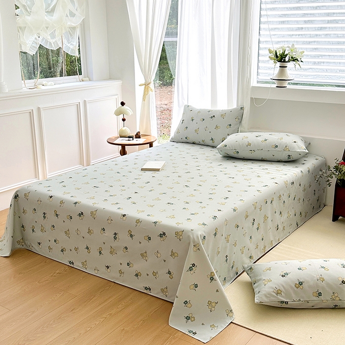 91家纺网 家纺一手货源 找家纺 家贝爱2025原棉印花老粗布床单凉席三件套 繁花静雅