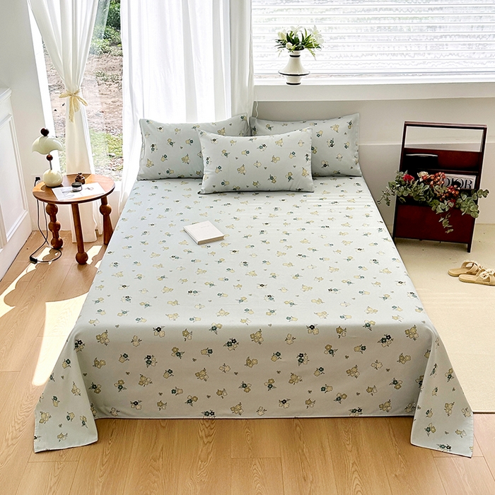 91家纺网 家纺一手货源 找家纺 家贝爱2025原棉印花老粗布床单凉席三件套 繁花静雅