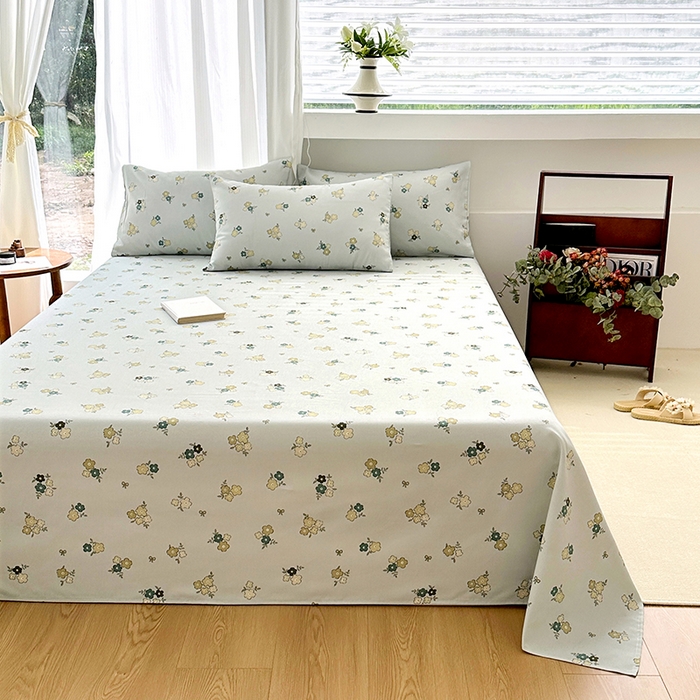 91家纺网 家纺一手货源 找家纺 家贝爱2025原棉印花老粗布床单凉席三件套 繁花静雅