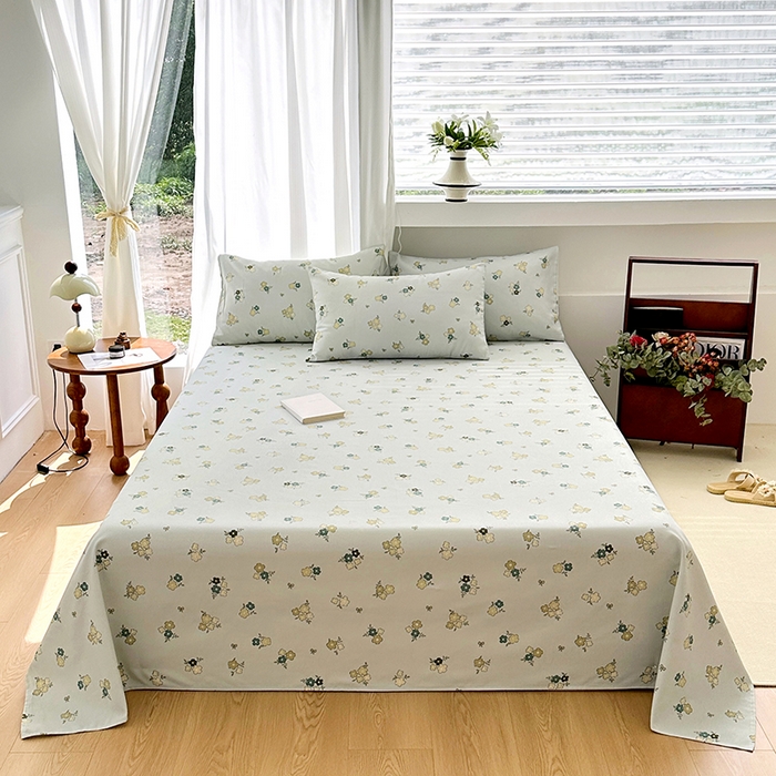 91家纺网 家纺一手货源 找家纺 家贝爱2025原棉印花老粗布床单凉席三件套 繁花静雅