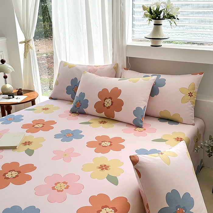 91家纺网 家纺一手货源 找家纺 家贝爱2025原棉印花老粗布床单凉席三件套 富贵凝香