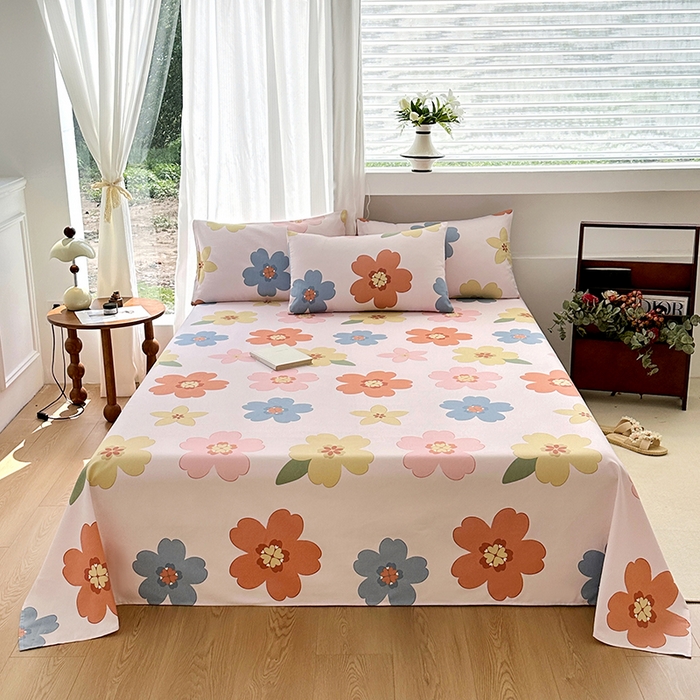 91家纺网 家纺一手货源 找家纺 家贝爱2025原棉印花老粗布床单凉席三件套 富贵凝香