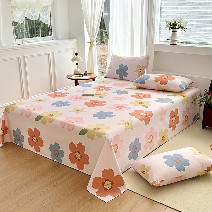 91家纺网 家纺一手货源 找家纺 家贝爱2025原棉印花老粗布床单凉席三件套 富贵凝香