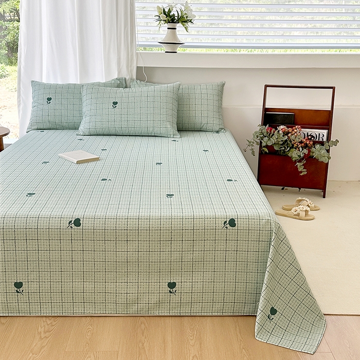 91家纺网 家纺一手货源 找家纺 家贝爱2025原棉印花老粗布床单凉席三件套 简格小花