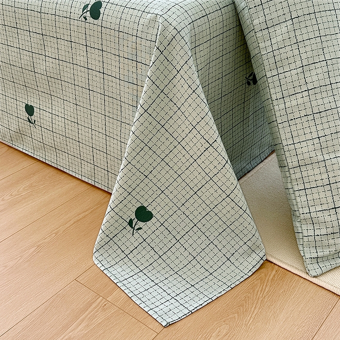 91家纺网 家纺一手货源 找家纺 家贝爱2025原棉印花老粗布床单凉席三件套 简格小花