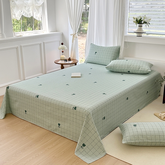 91家纺网 家纺一手货源 找家纺 家贝爱2025原棉印花老粗布床单凉席三件套 简格小花