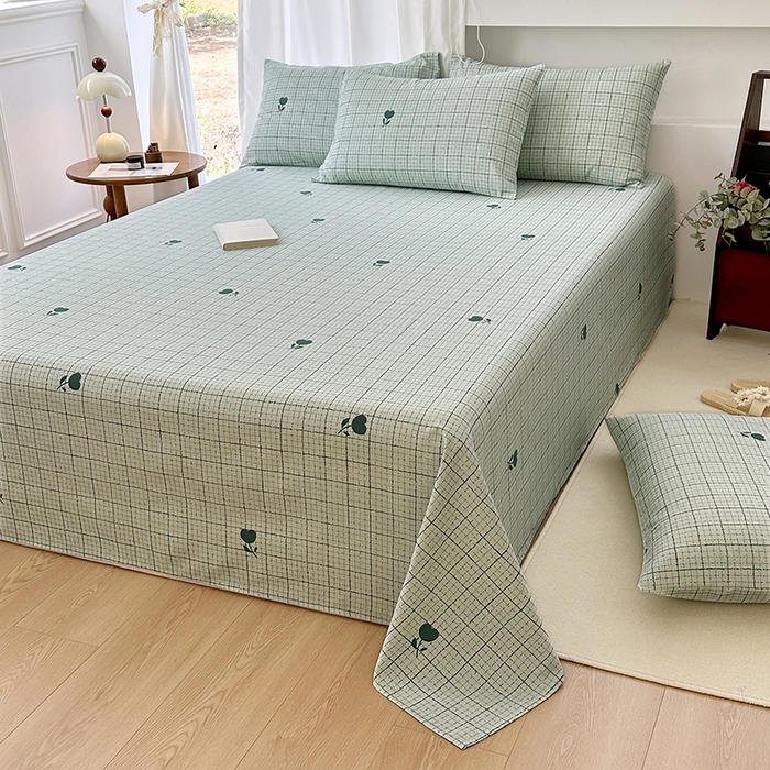 91家纺网 家纺一手货源 找家纺 家贝爱2025原棉印花老粗布床单凉席三件套 简格小花