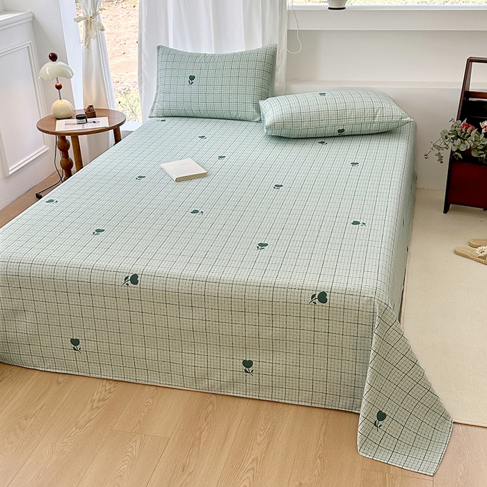 91家纺网 家纺一手货源 找家纺 家贝爱2025原棉印花老粗布床单凉席三件套 简格小花