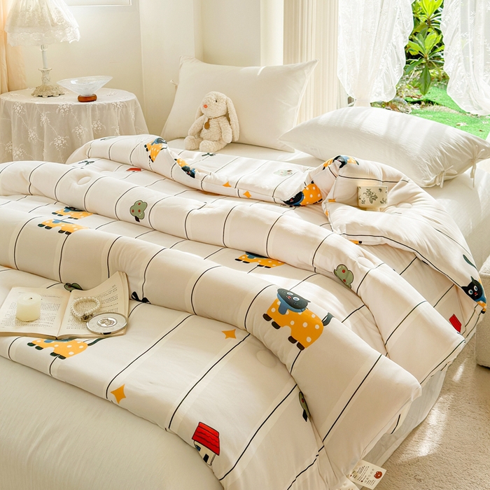 91家纺网 家纺一手货源 找家纺  提供买家秀爆款花型不断货A类母婴级宝宝被针织棉夏被空调被春秋被冬被大豆被被子被芯 淘气猫【A类针织棉面料母婴可用】