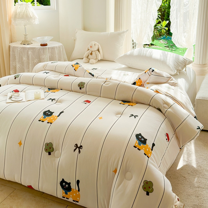 91家纺网 家纺一手货源 找家纺  提供买家秀爆款花型不断货A类母婴级宝宝被针织棉夏被空调被春秋被冬被大豆被被子被芯 淘气猫【A类针织棉面料母婴可用】