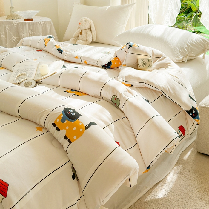 91家纺网 家纺一手货源 找家纺  提供买家秀爆款花型不断货A类母婴级宝宝被针织棉夏被空调被春秋被冬被大豆被被子被芯 淘气猫【A类针织棉面料母婴可用】