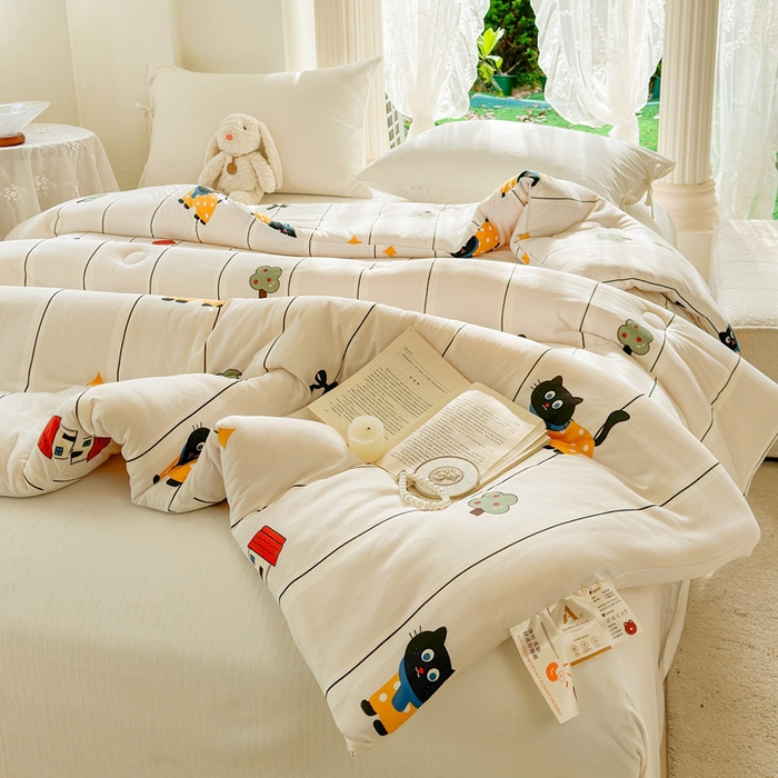 91家纺网 家纺一手货源 找家纺  提供买家秀爆款花型不断货A类母婴级宝宝被针织棉夏被空调被春秋被冬被大豆被被子被芯 淘气猫【A类针织棉面料母婴可用】