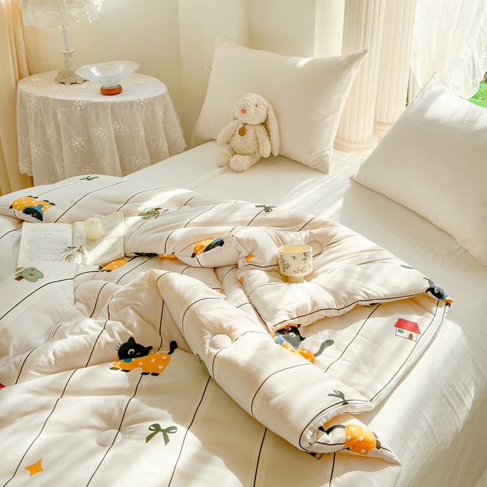 91家纺网 家纺一手货源 找家纺  提供买家秀爆款花型不断货A类母婴级宝宝被针织棉夏被空调被春秋被冬被大豆被被子被芯 淘气猫【A类针织棉面料母婴可用】