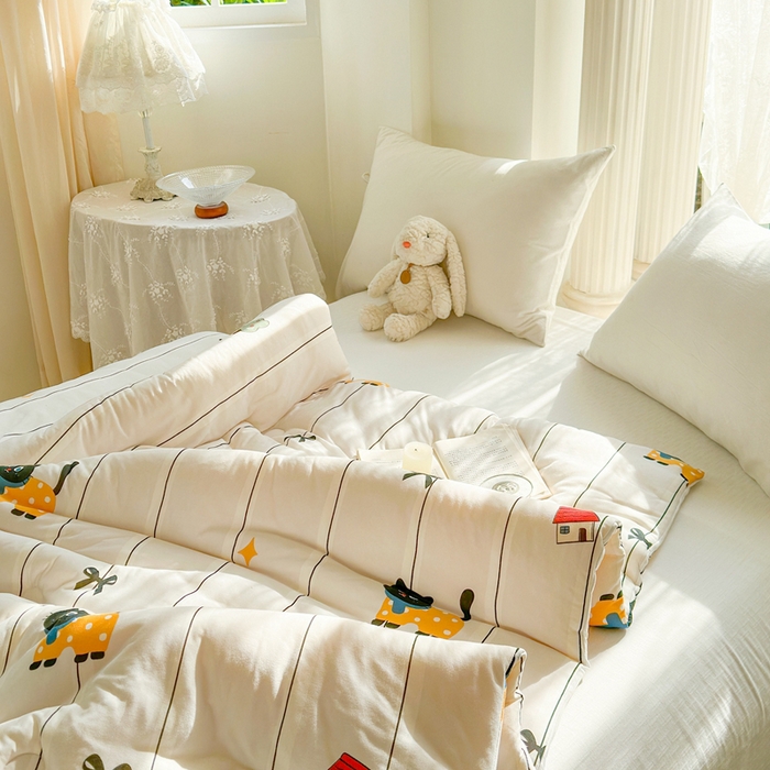 91家纺网 家纺一手货源 找家纺  提供买家秀爆款花型不断货A类母婴级宝宝被针织棉夏被空调被春秋被冬被大豆被被子被芯 淘气猫【A类针织棉面料母婴可用】