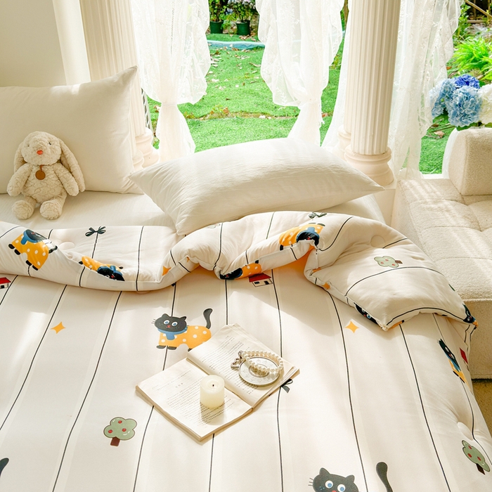 91家纺网 家纺一手货源 找家纺  提供买家秀爆款花型不断货A类母婴级宝宝被针织棉夏被空调被春秋被冬被大豆被被子被芯 淘气猫【A类针织棉面料母婴可用】