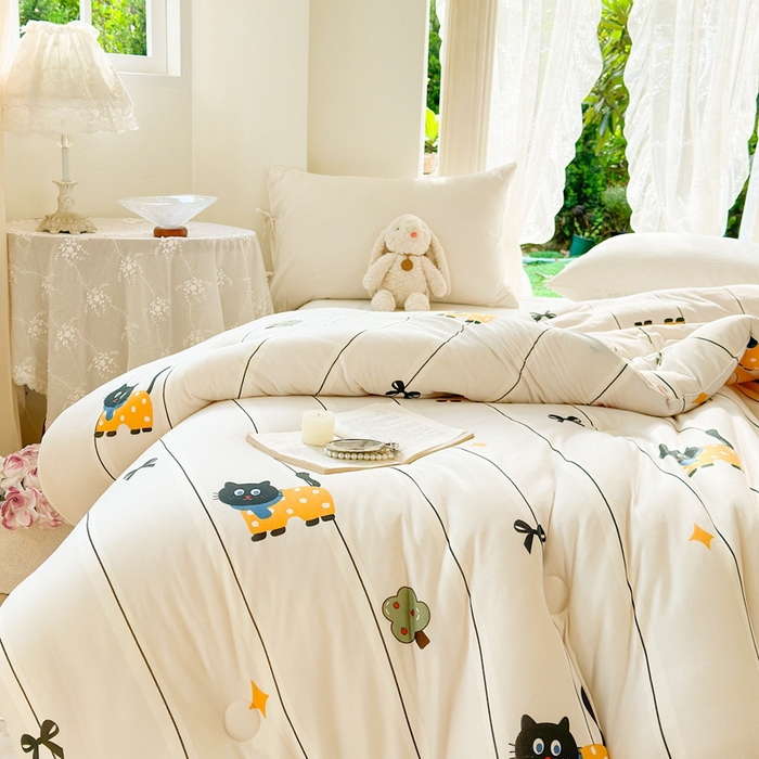 91家纺网 家纺一手货源 找家纺  提供买家秀爆款花型不断货A类母婴级宝宝被针织棉夏被空调被春秋被冬被大豆被被子被芯 淘气猫【A类针织棉面料母婴可用】