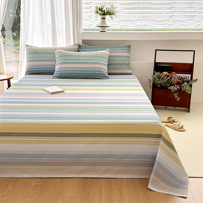 91家纺网 家纺一手货源 找家纺 家贝爱2025原棉印花老粗布床单凉席三件套 流年彩梦