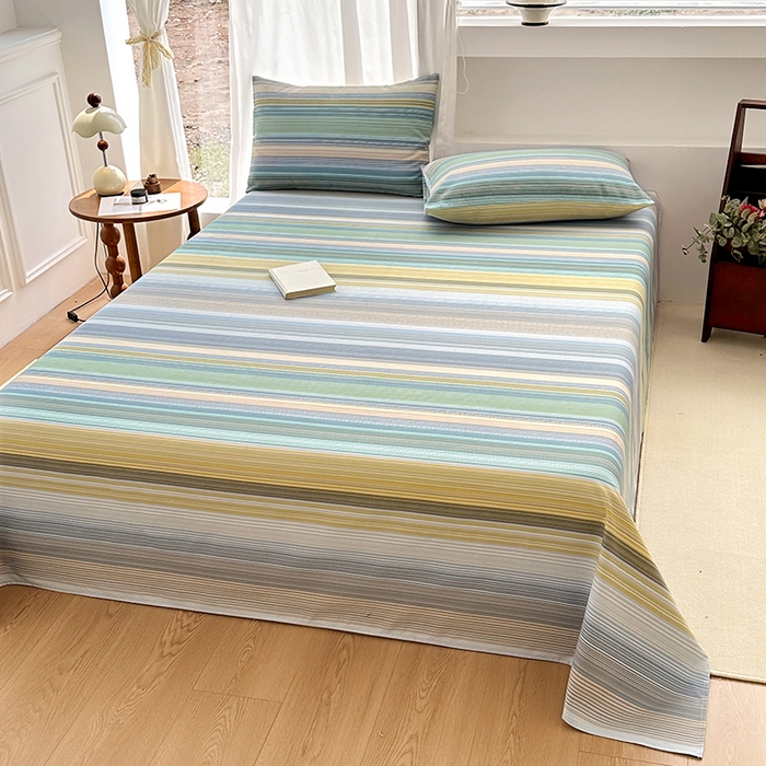 91家纺网 家纺一手货源 找家纺 家贝爱2025原棉印花老粗布床单凉席三件套 流年彩梦