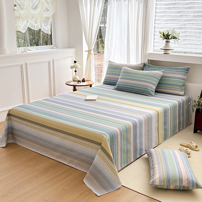 91家纺网 家纺一手货源 找家纺 家贝爱2025原棉印花老粗布床单凉席三件套 流年彩梦