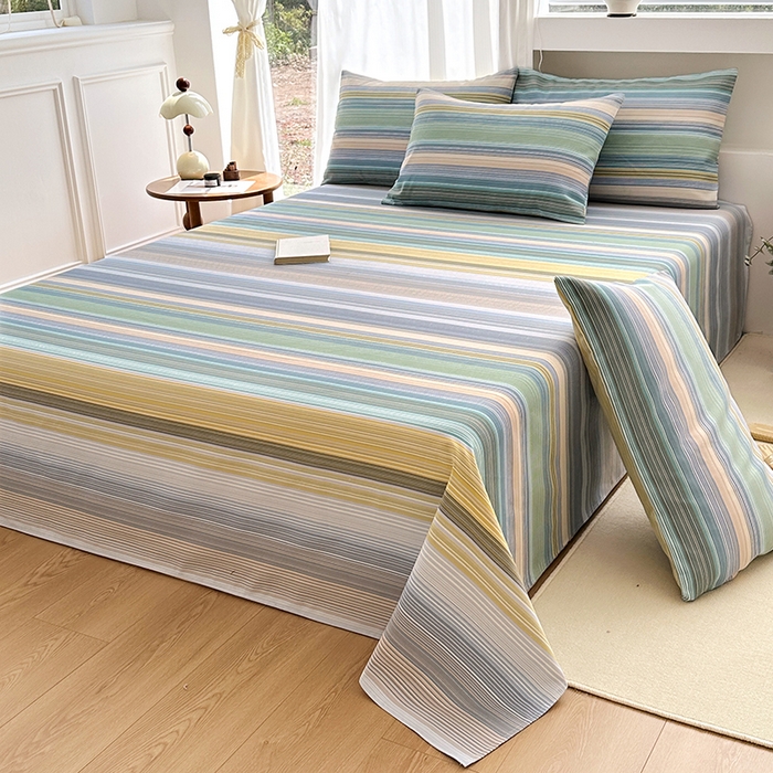 91家纺网 家纺一手货源 找家纺 家贝爱2025原棉印花老粗布床单凉席三件套 流年彩梦