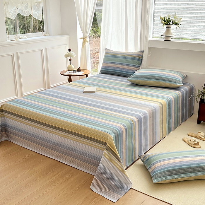 91家纺网 家纺一手货源 找家纺 家贝爱2025原棉印花老粗布床单凉席三件套 流年彩梦