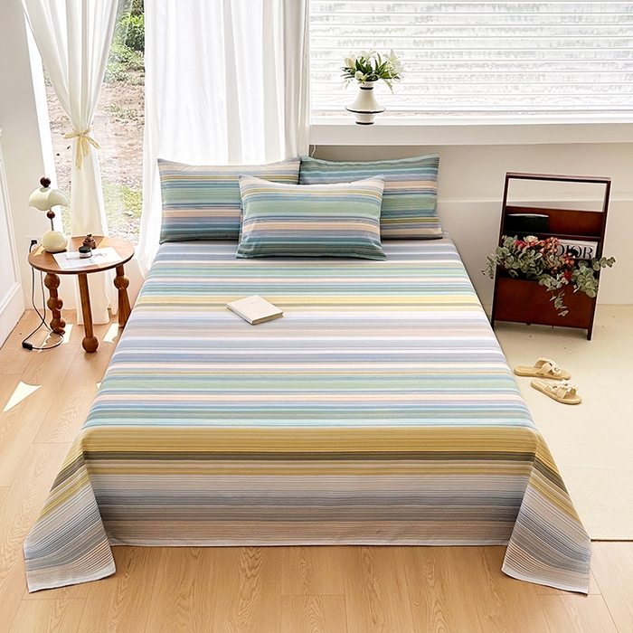 91家纺网 家纺一手货源 找家纺 家贝爱2025原棉印花老粗布床单凉席三件套 流年彩梦