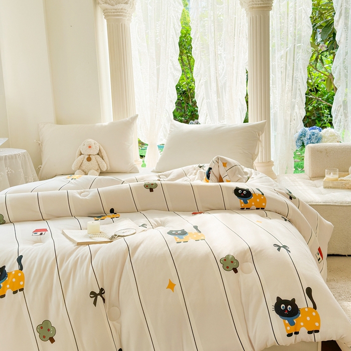 91家纺网 家纺一手货源 找家纺  提供买家秀爆款花型不断货A类母婴级宝宝被针织棉夏被空调被春秋被冬被大豆被被子被芯 淘气猫【A类针织棉面料母婴可用】