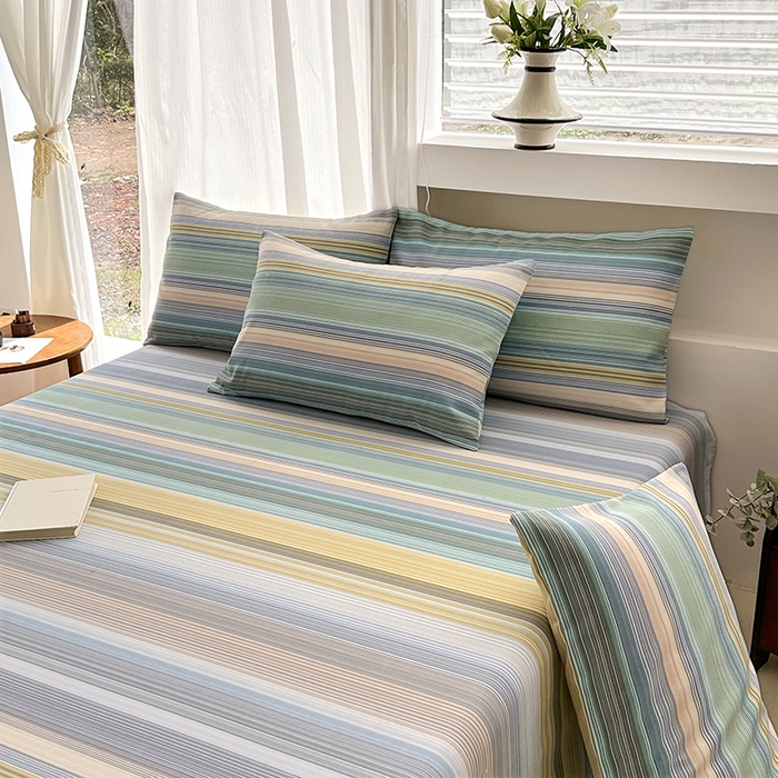 91家纺网 家纺一手货源 找家纺 家贝爱2025原棉印花老粗布床单凉席三件套 流年彩梦