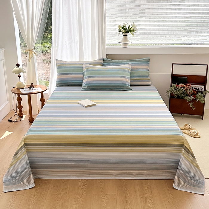 91家纺网 家纺一手货源 找家纺 家贝爱2025原棉印花老粗布床单凉席三件套 流年彩梦