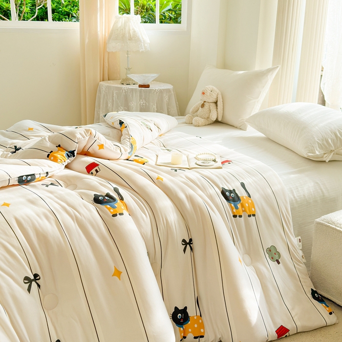 91家纺网 家纺一手货源 找家纺  提供买家秀爆款花型不断货A类母婴级宝宝被针织棉夏被空调被春秋被冬被大豆被被子被芯 淘气猫【A类针织棉面料母婴可用】