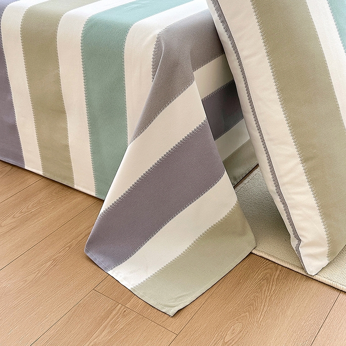 91家纺网 家纺一手货源 找家纺 家贝爱2025原棉印花老粗布床单凉席三件套 纳吉竖条