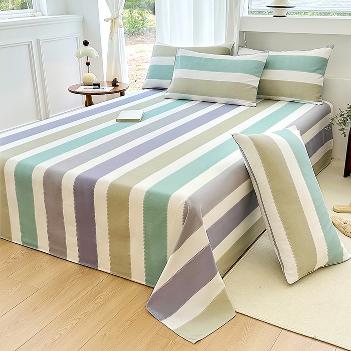 91家纺网 家纺一手货源 找家纺 家贝爱2025原棉印花老粗布床单凉席三件套 纳吉竖条