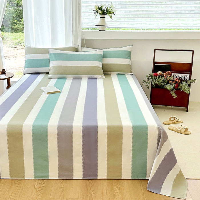 91家纺网 家纺一手货源 找家纺 家贝爱2025原棉印花老粗布床单凉席三件套 纳吉竖条