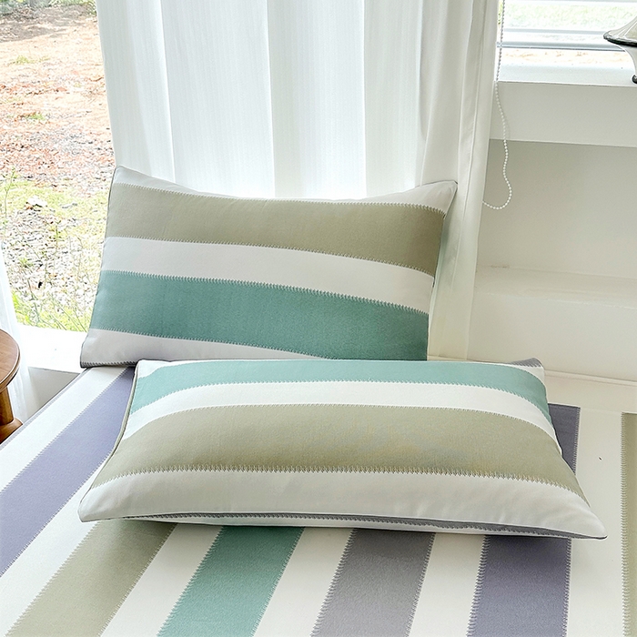 91家纺网 家纺一手货源 找家纺 家贝爱2025原棉印花老粗布床单凉席三件套 纳吉竖条