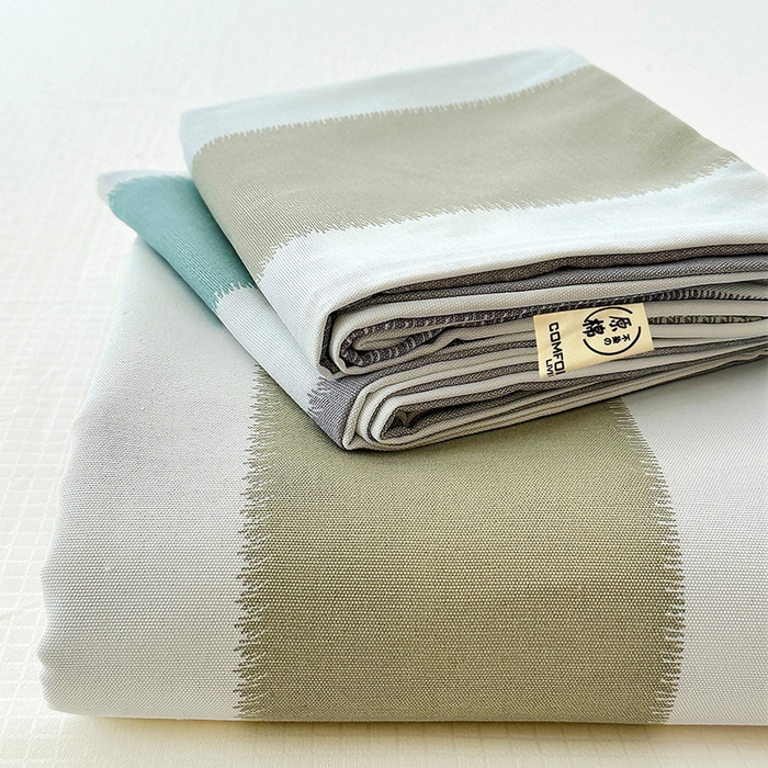 91家纺网 家纺一手货源 找家纺 家贝爱2025原棉印花老粗布床单凉席三件套 纳吉竖条