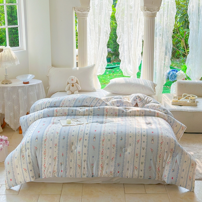 91家纺网 家纺一手货源 找家纺  提供买家秀爆款花型不断货A类母婴级宝宝被针织棉夏被空调被春秋被冬被大豆被被子被芯 童话小兔【A类针织棉面料母婴可用】