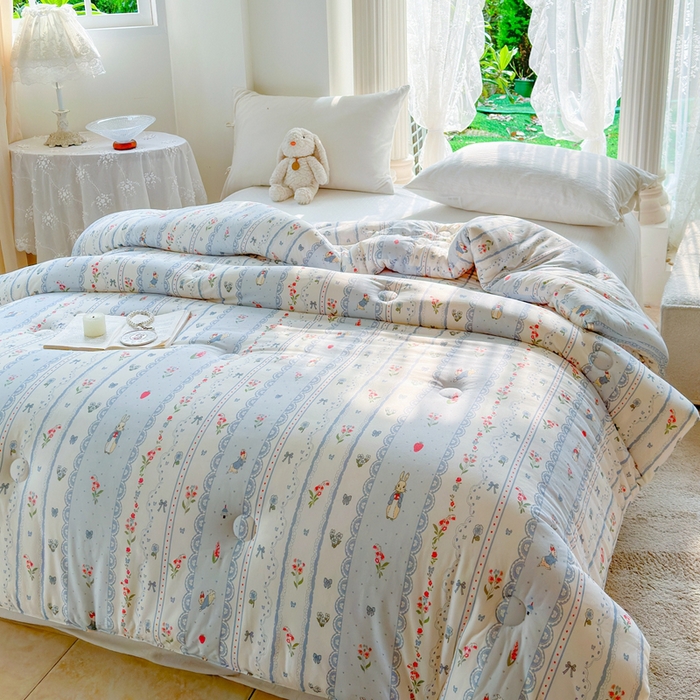 91家纺网 家纺一手货源 找家纺  提供买家秀爆款花型不断货A类母婴级宝宝被针织棉夏被空调被春秋被冬被大豆被被子被芯 童话小兔【A类针织棉面料母婴可用】