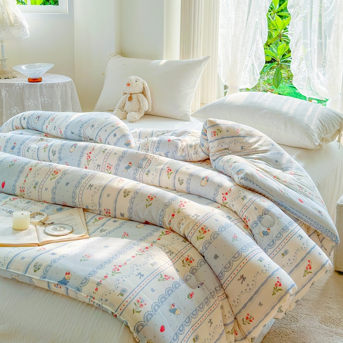 91家纺网 家纺一手货源 找家纺  提供买家秀爆款花型不断货A类母婴级宝宝被针织棉夏被空调被春秋被冬被大豆被被子被芯 童话小兔【A类针织棉面料母婴可用】