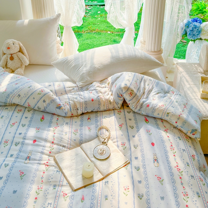 91家纺网 家纺一手货源 找家纺  提供买家秀爆款花型不断货A类母婴级宝宝被针织棉夏被空调被春秋被冬被大豆被被子被芯 童话小兔【A类针织棉面料母婴可用】