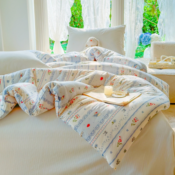 91家纺网 家纺一手货源 找家纺  提供买家秀爆款花型不断货A类母婴级宝宝被针织棉夏被空调被春秋被冬被大豆被被子被芯 童话小兔【A类针织棉面料母婴可用】