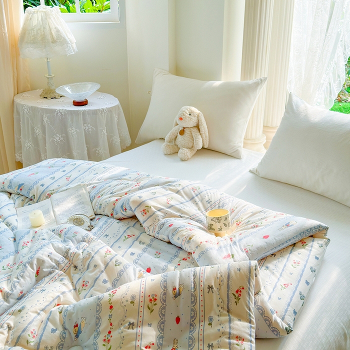 91家纺网 家纺一手货源 找家纺  提供买家秀爆款花型不断货A类母婴级宝宝被针织棉夏被空调被春秋被冬被大豆被被子被芯 童话小兔【A类针织棉面料母婴可用】