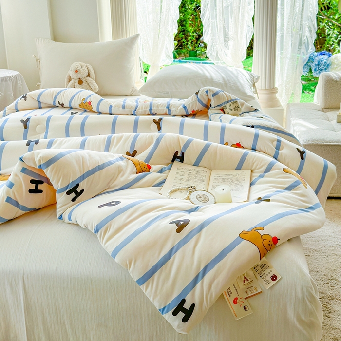 91家纺网 家纺一手货源 找家纺  提供买家秀爆款花型不断货A类母婴级宝宝被针织棉夏被空调被春秋被冬被大豆被被子被芯 小狗音符【A类针织棉面料母婴可用】