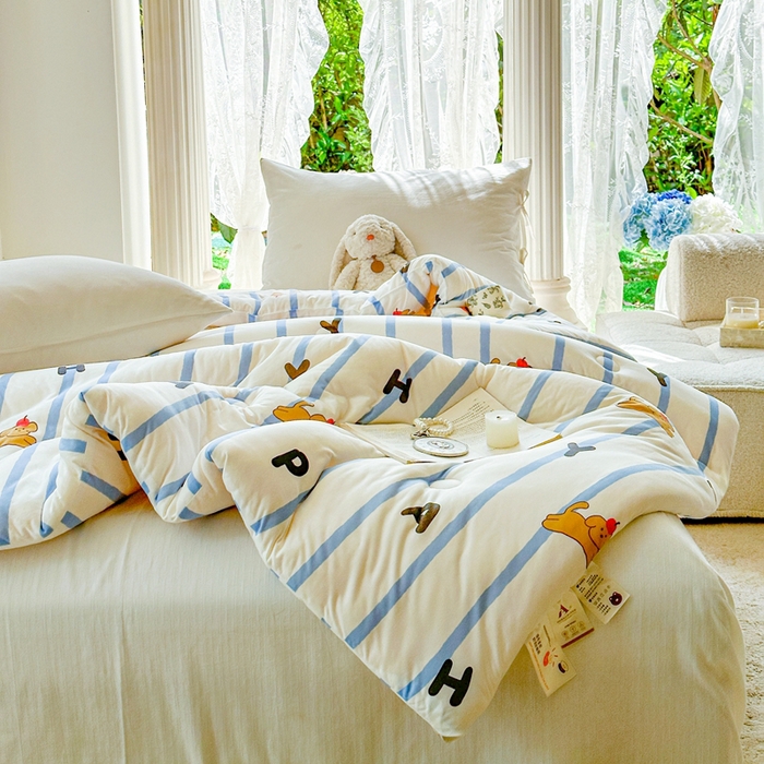 91家纺网 家纺一手货源 找家纺  提供买家秀爆款花型不断货A类母婴级宝宝被针织棉夏被空调被春秋被冬被大豆被被子被芯 小狗音符【A类针织棉面料母婴可用】