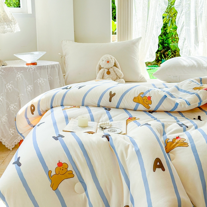 91家纺网 家纺一手货源 找家纺  提供买家秀爆款花型不断货A类母婴级宝宝被针织棉夏被空调被春秋被冬被大豆被被子被芯 小狗音符【A类针织棉面料母婴可用】