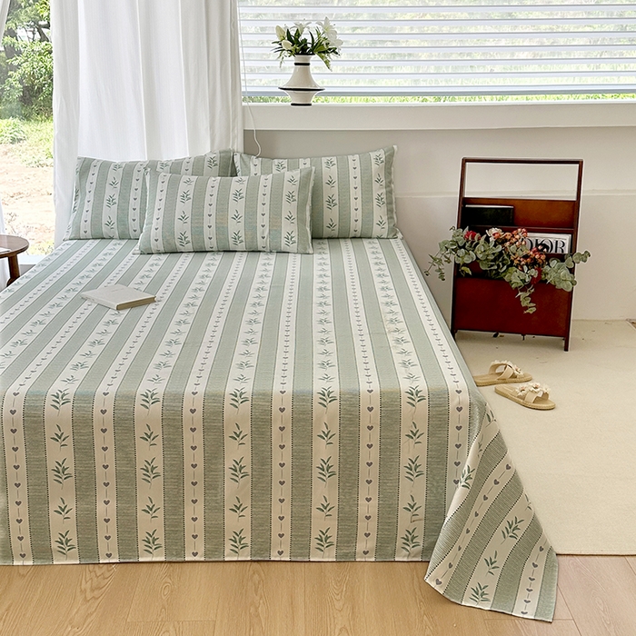 91家纺网 家纺一手货源 找家纺 家贝爱2025原棉印花老粗布床单凉席三件套 竹林意趣