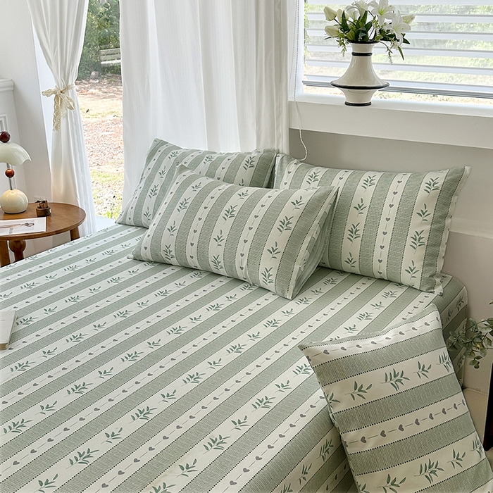 91家纺网 家纺一手货源 找家纺 家贝爱2025原棉印花老粗布床单凉席三件套 竹林意趣