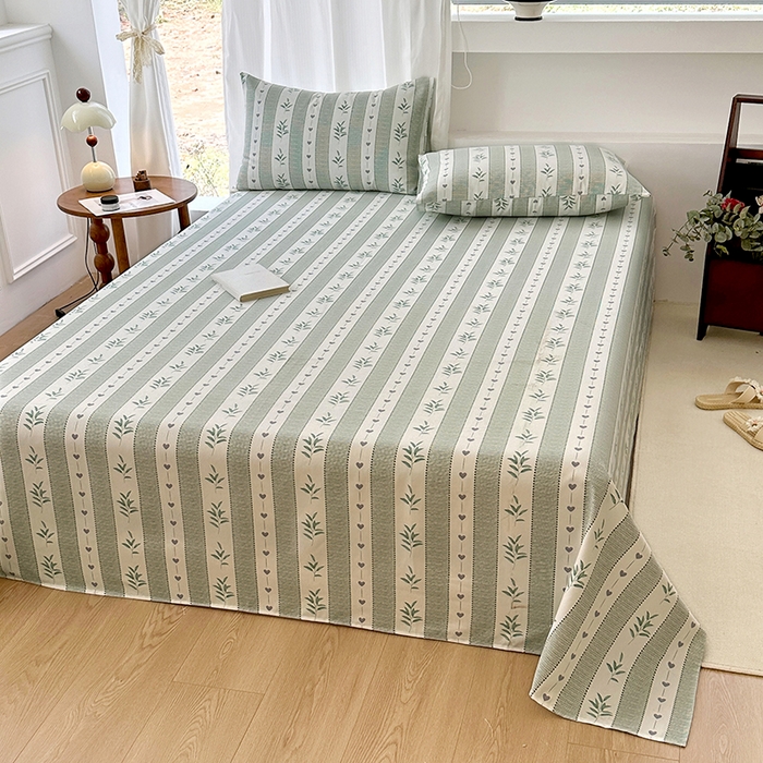 91家纺网 家纺一手货源 找家纺 家贝爱2025原棉印花老粗布床单凉席三件套 竹林意趣