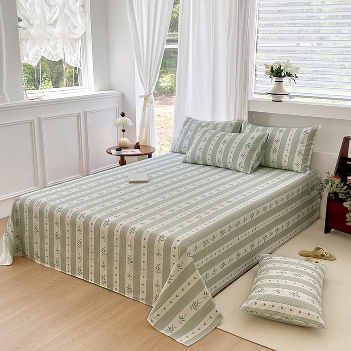 91家纺网 家纺一手货源 找家纺 家贝爱2025原棉印花老粗布床单凉席三件套 竹林意趣