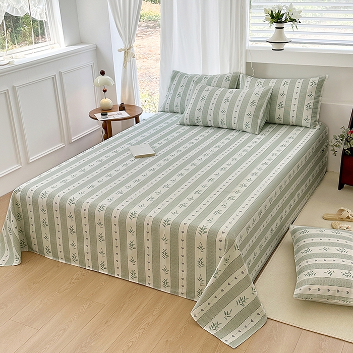 91家纺网 家纺一手货源 找家纺 家贝爱2025原棉印花老粗布床单凉席三件套 竹林意趣